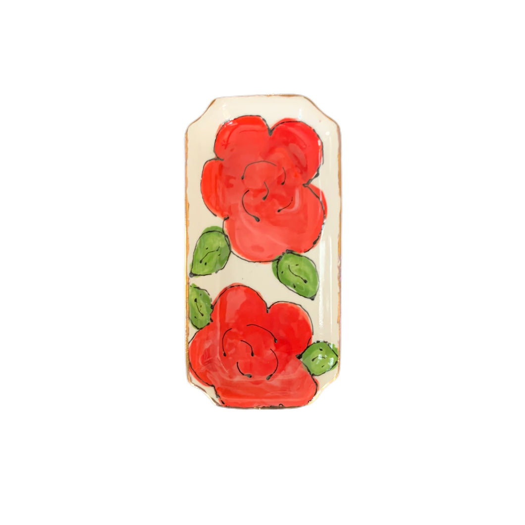 Bright Red Floral Dish