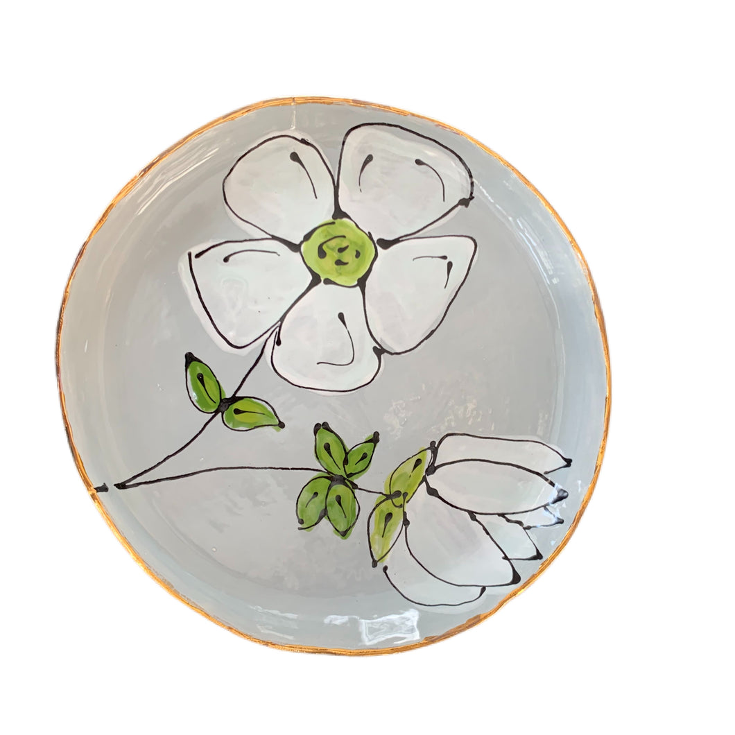 Gray floral plate 8”