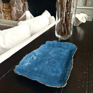Denim Blue Crocodile 14” x10” Porcelain platter