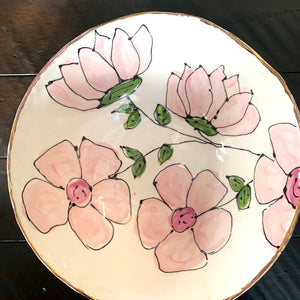 Pink Floral Porcelain Bowl 9”x4”