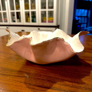 Pink and White Porcelain Bowl 12”