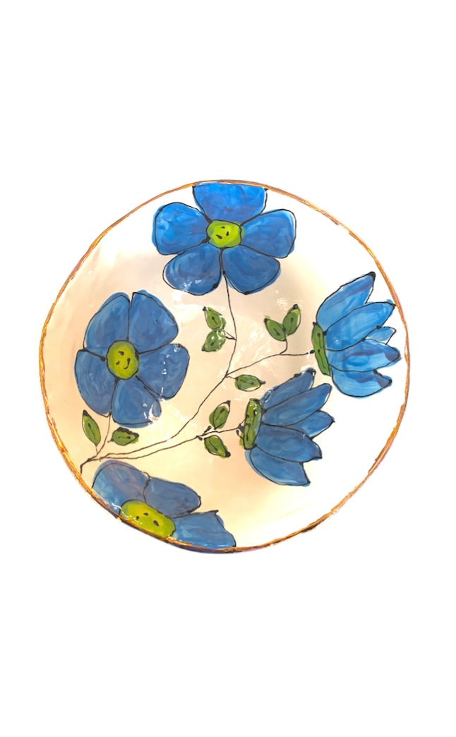 Blue Floral Porcelain Bowl 9”x4”