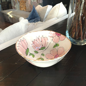 Pink Floral Porcelain Bowl 9”x4”