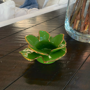 Green Double Petal Votive 3-4” wide x 2” high