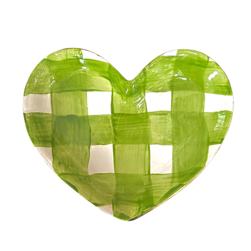 Green Gingham Porcelain Heart