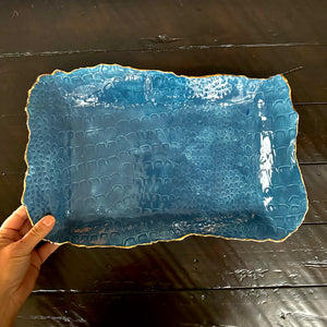 Denim Blue Crocodile 14” x10” Porcelain platter