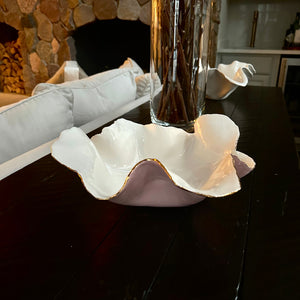 Pink and White Porcelain Bowl 12”