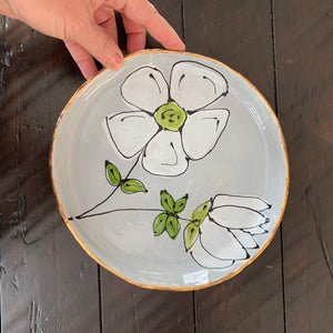Gray floral plate 8”