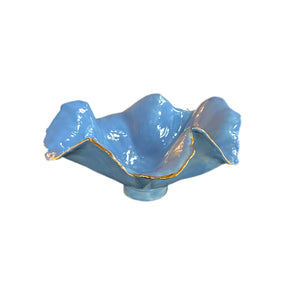 Footed Periwinkle Porcelain Bowl 10” x 5”