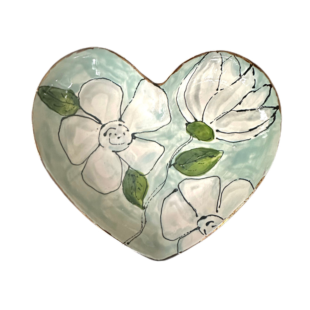 WhiteFloral Heart light blue background