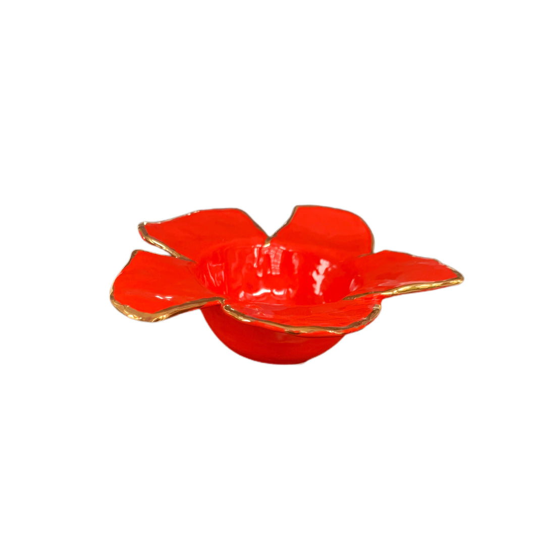 Bright Red Porcelain dish 5”x3”