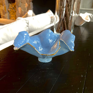 Footed Periwinkle Porcelain Bowl 10” x 5”