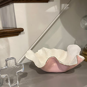 Pink and White Porcelain Bowl 12”