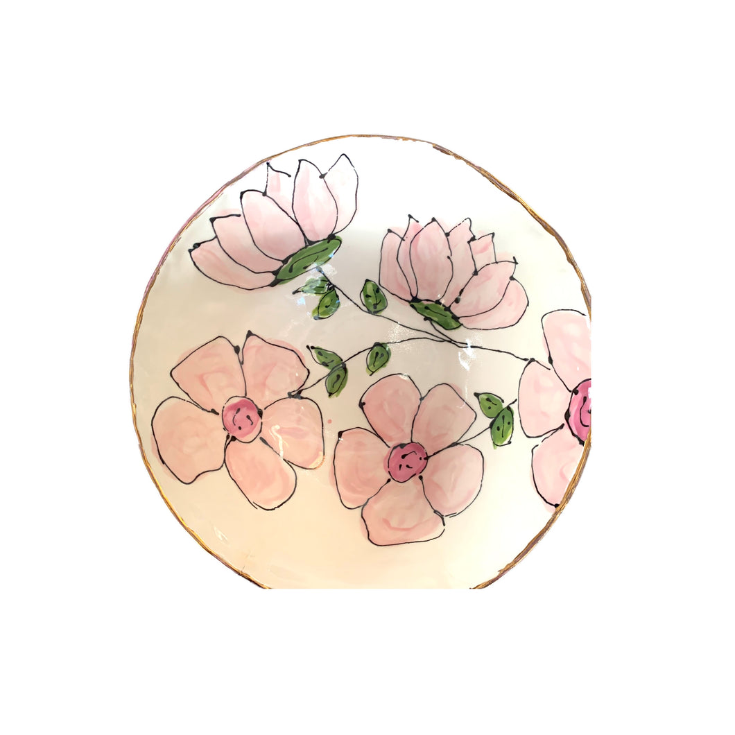 Pink Floral Porcelain Bowl 9”x4”