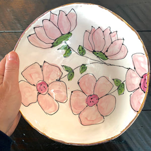 Pink Floral Porcelain Bowl 9”x4”